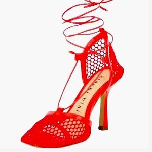 Gianni Bini Reagan Leather & Mesh Lace Up Heels Red Ankle Wrap 8 1//2